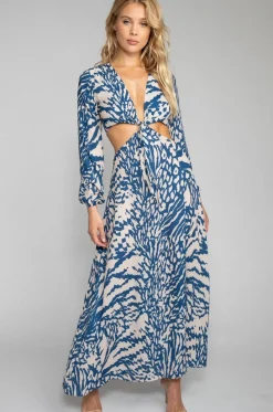 Online Noelle Maxi Dress - Capri Blue & White Maxi Dress With Sleeves Women Dresses