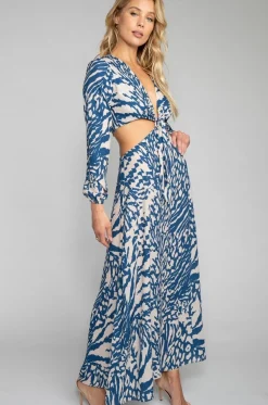 Online Noelle Maxi Dress - Capri Blue & White Maxi Dress With Sleeves Women Dresses