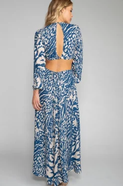 Online Noelle Maxi Dress - Capri Blue & White Maxi Dress With Sleeves Women Dresses